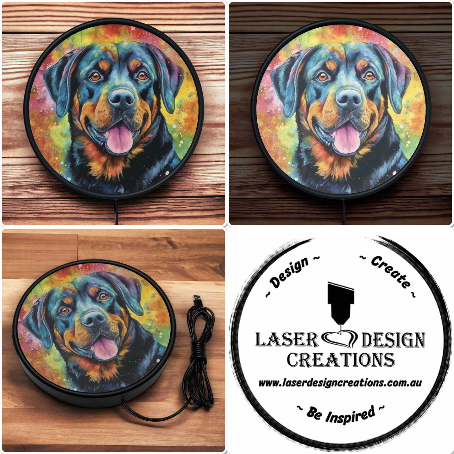 Colourful Art Style Rottweiler (Rottie) - Vibrant Illuminations: LED Light Sign - Laser Design Creations