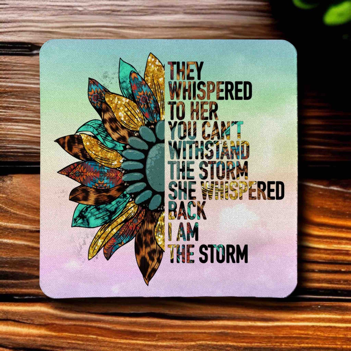 'She Whispered Back, I Am the Storm' Empowering Strength Vibe - Pack of 4 Neoprene Coasters - Laser Design Creations