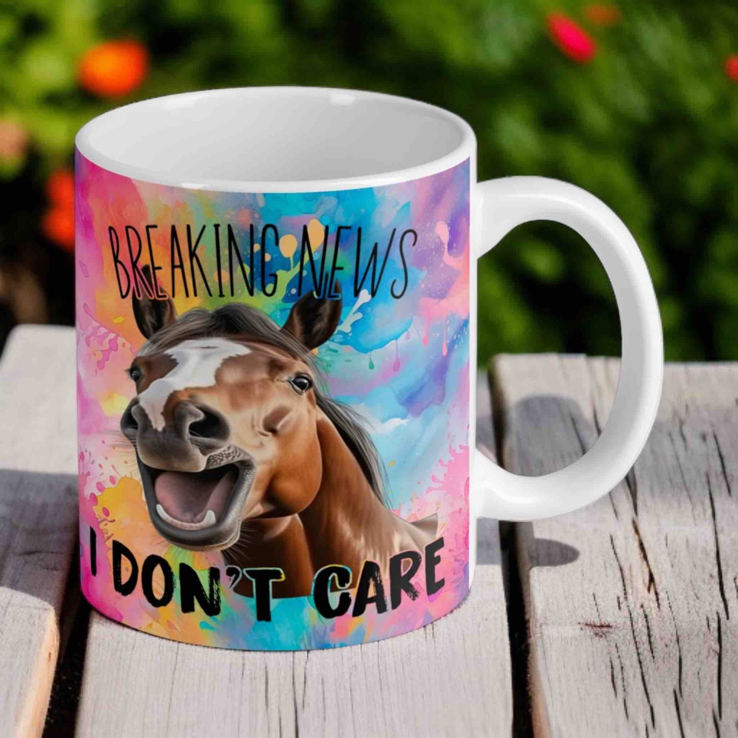 Breaking News: I Don’t Care! Funny Horse Playful Attitude 11oz Ceramic Mug - Laser Design Creations