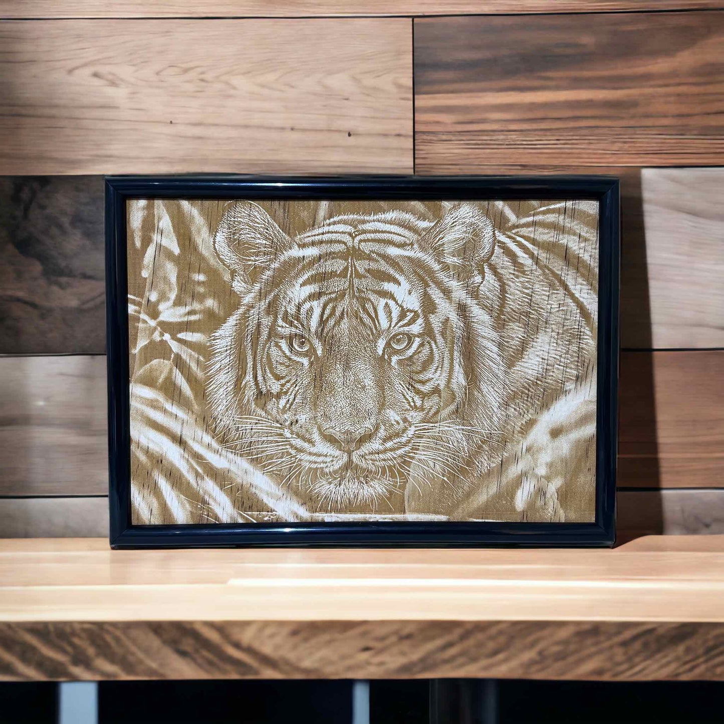Tiger in Nature - Wood Engraved Art Design - Laser Design Creations