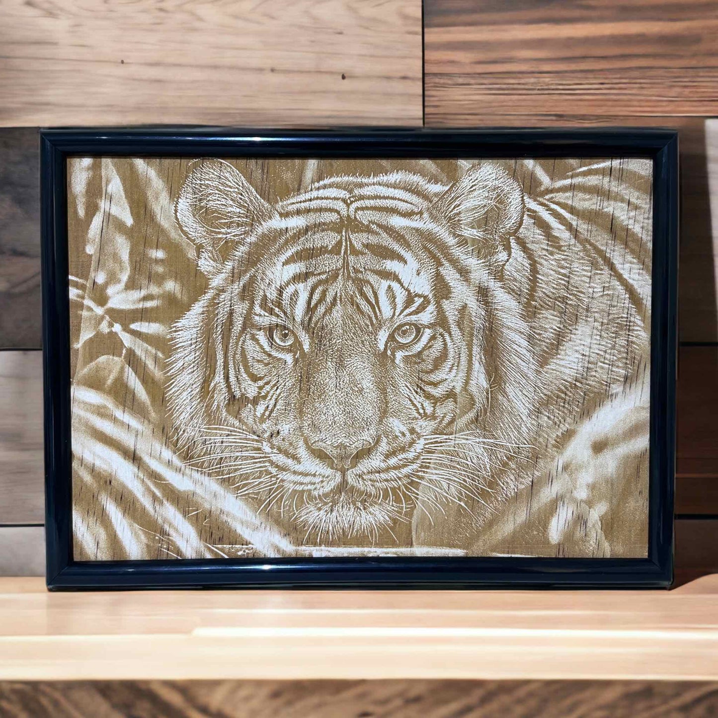Tiger in Nature - Wood Engraved Art Design - Laser Design Creations