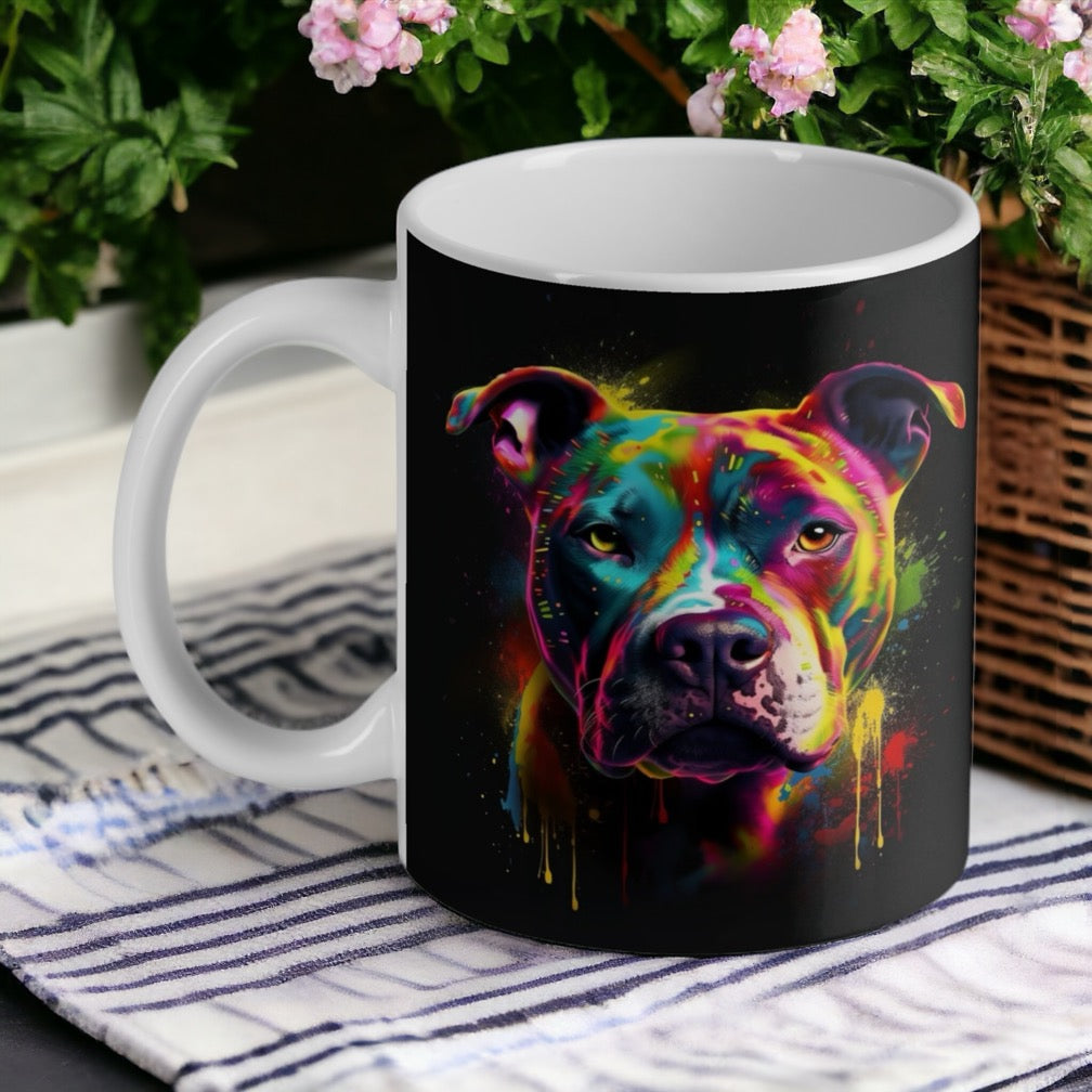 Colourful Art Style Staffordshire Bull Terrier ‘Staffy’ Dog Design Mug - Laser Design Creations