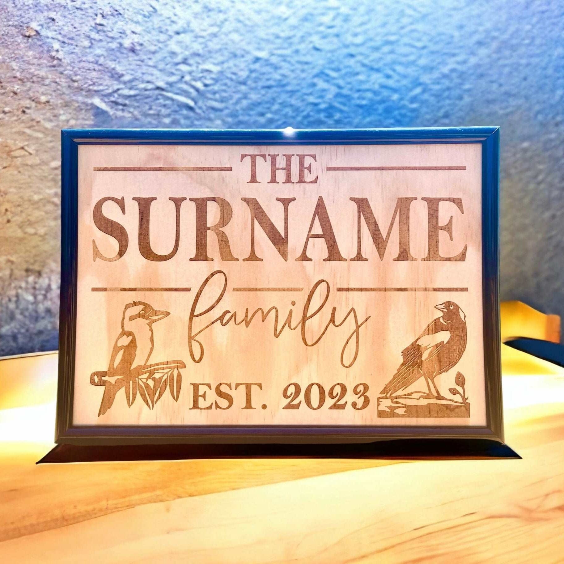Personalised 'Family Name' Bird Theme - Wood Engraved Design – Laser ...