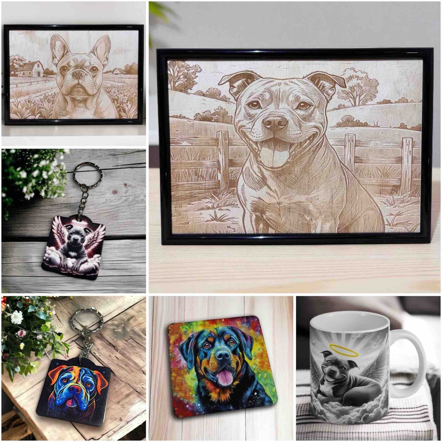 Dog gifts and home decor collection, unique dog lover mugs and art by Laser Design Creations Australia