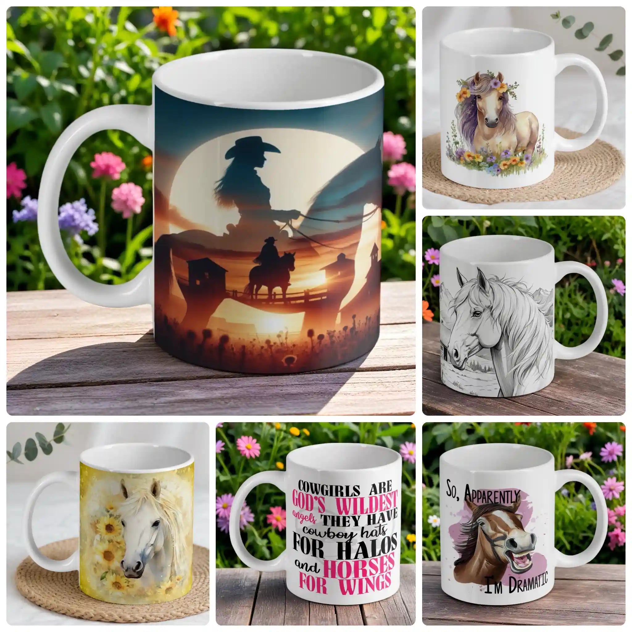 Horse design mugs collection, unique horse lover gifts by Laser Design Creations Australia
