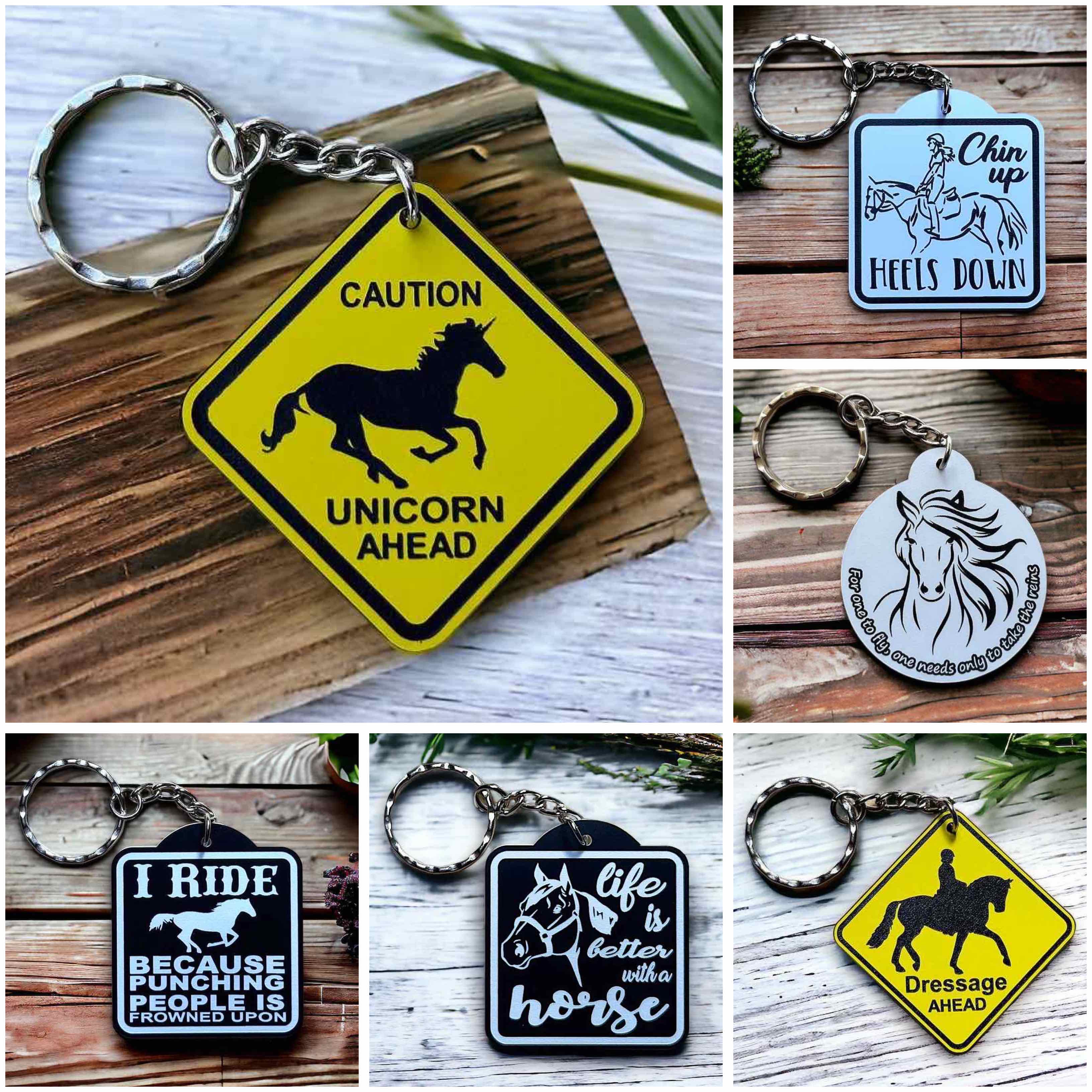 Horse keyrings collection, unique gifts for horse lovers by Laser Design Creations Australia