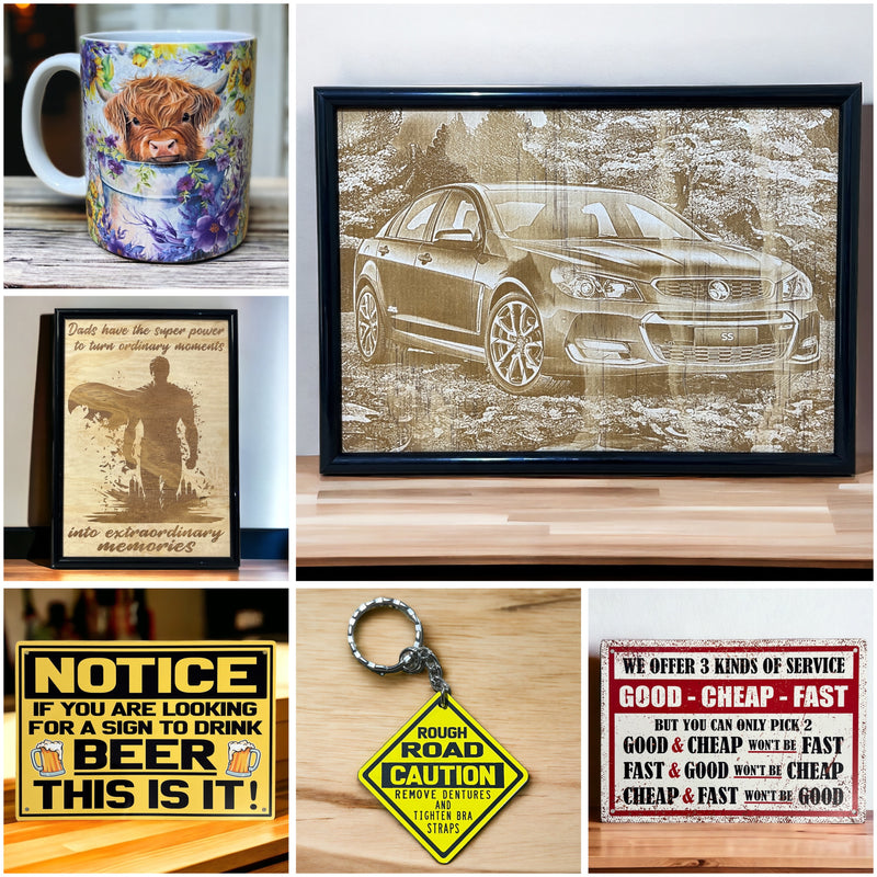 Product categories collection, unique gifts and home decor by Laser Design Creations Australia