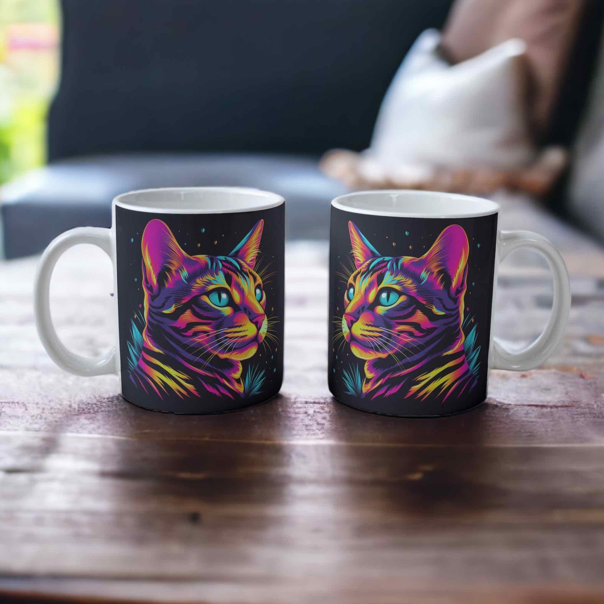 ‘Neon Kitty' Cat theme Design Mug - Laser Design Creations
