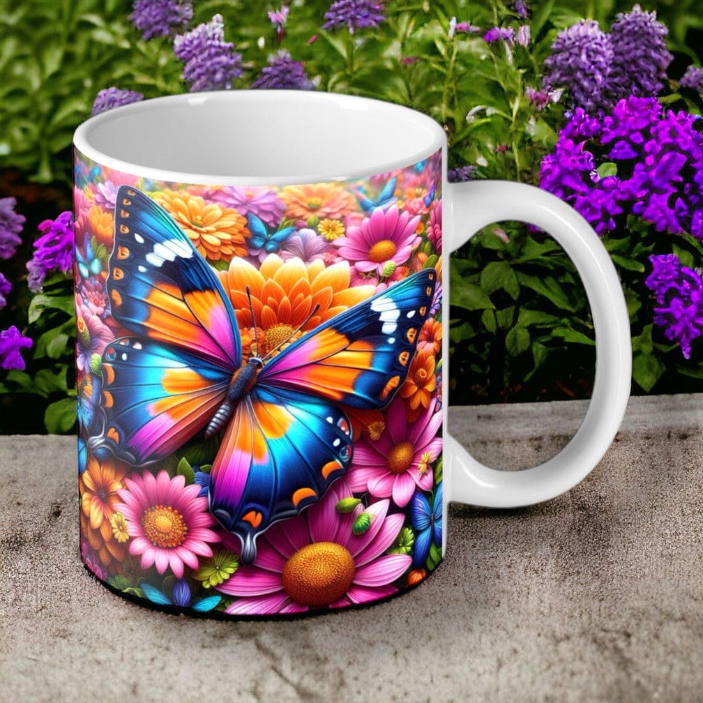 Colourful Floral Butterfly Style Design Mug - Laser Design Creations