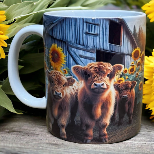 Sunflower Highland Calves Design Mug - Laser Design Creations