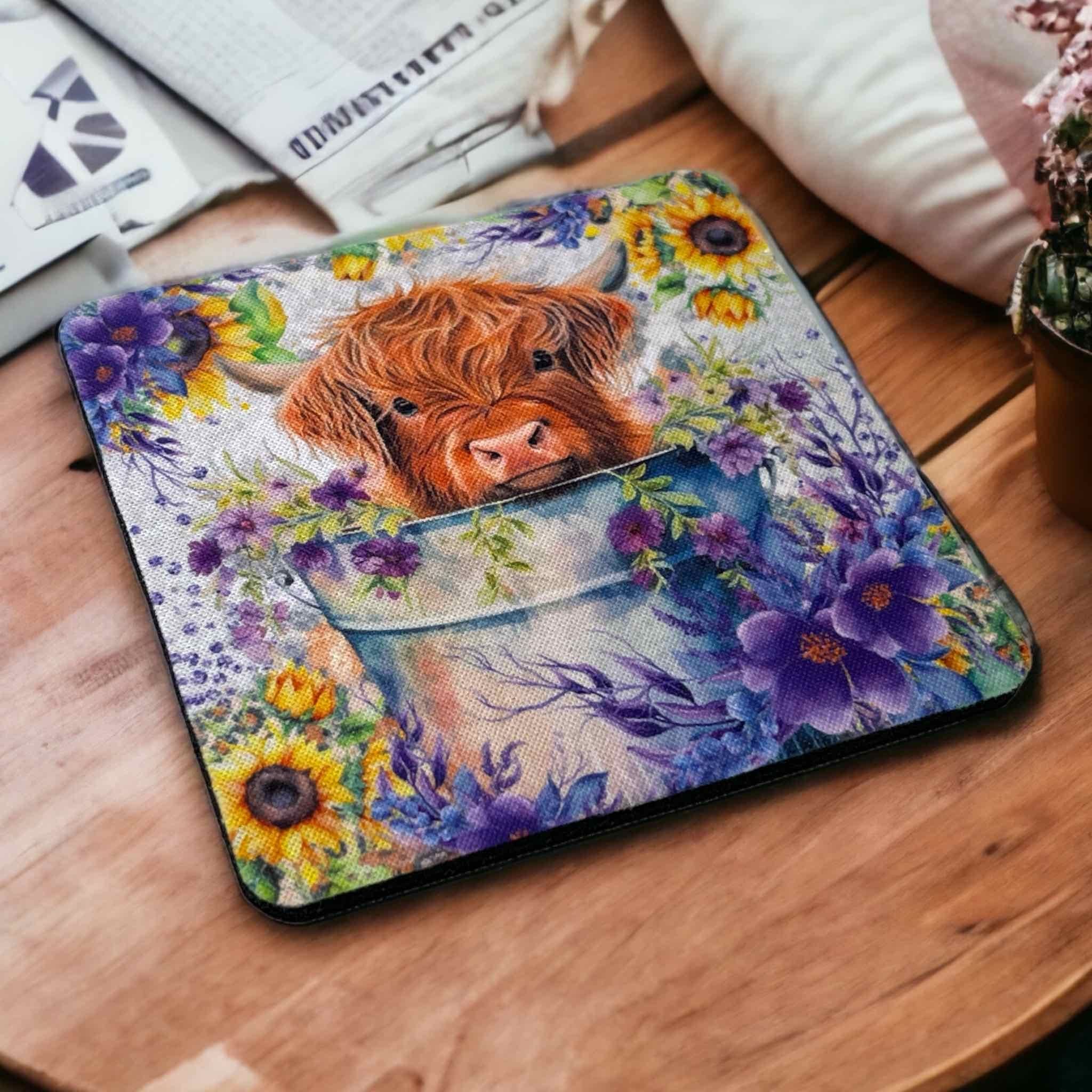 'Highland Calf in Bucket' Design - Neoprene Coaster - Laser Design Creations