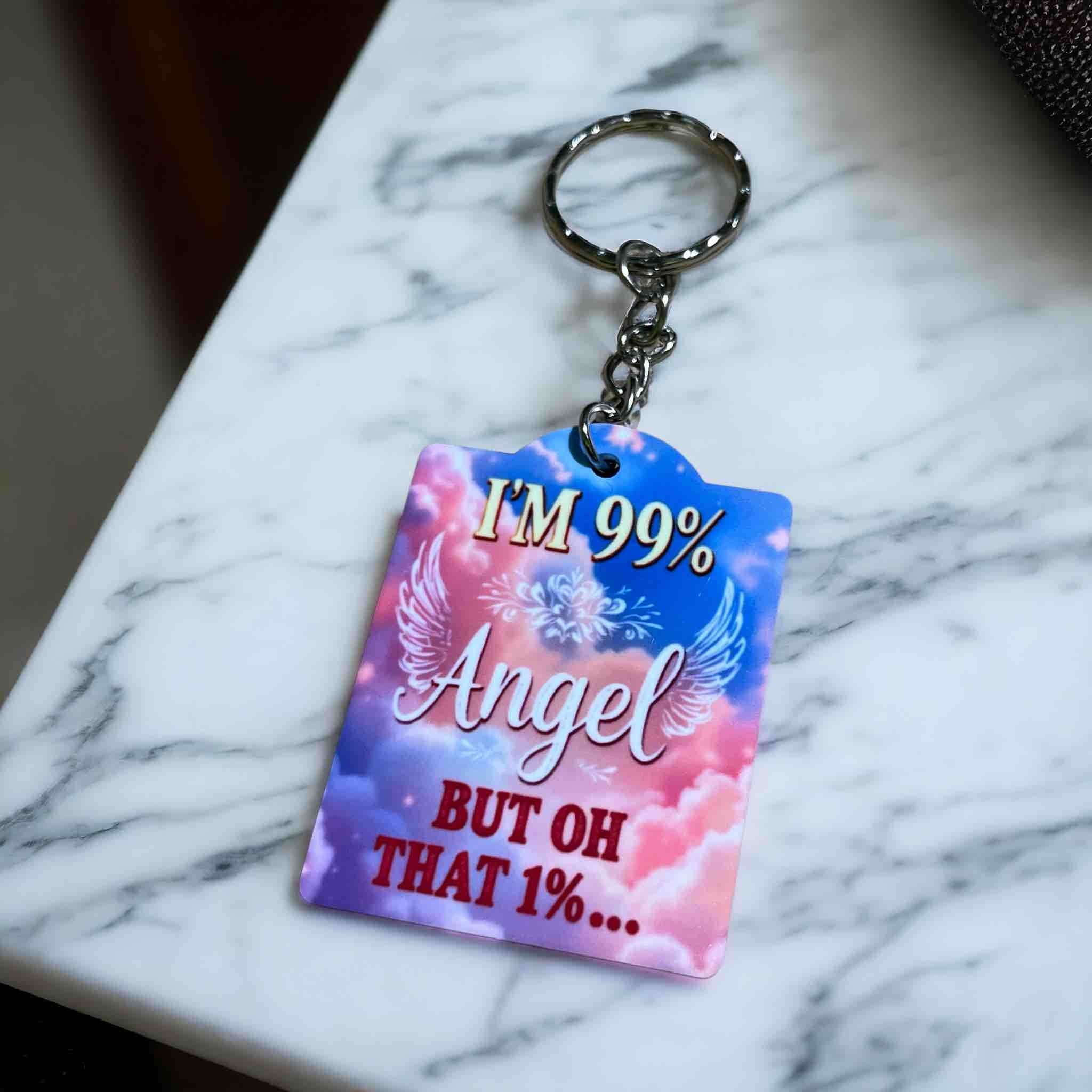 Playful Angel Vibes - 99% Angel, 1% Devilish Fun! - Keyring / Bag Tag - Laser Design Creations