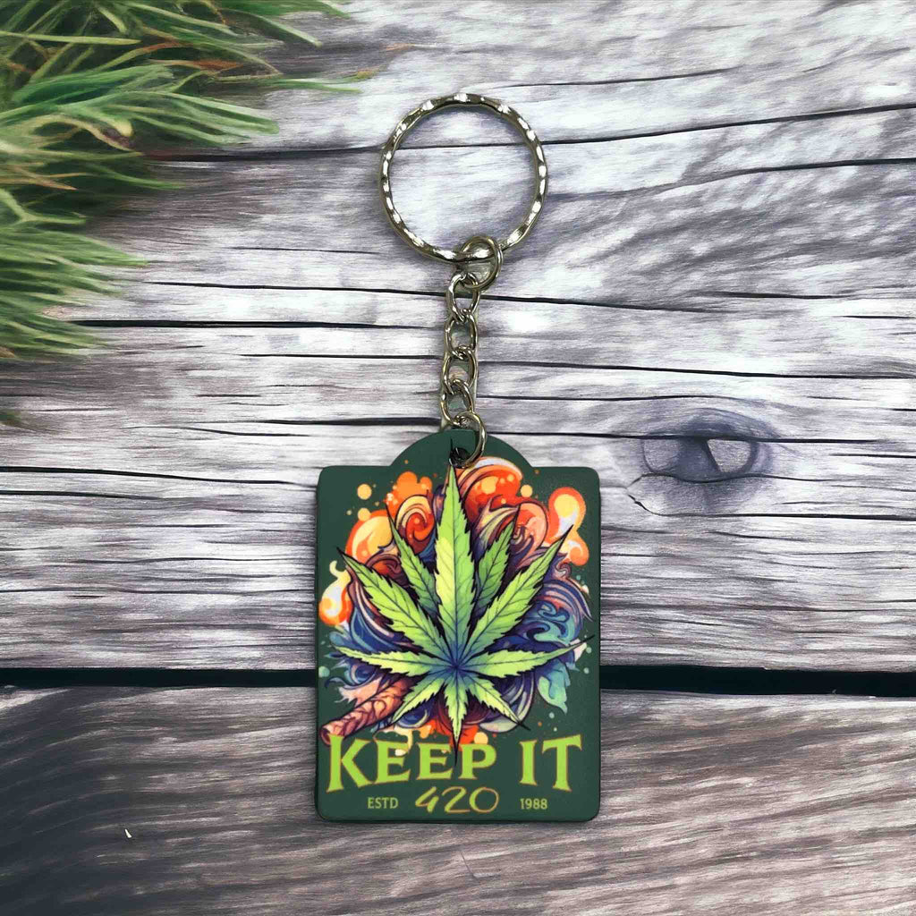 Groovy Weed Design "Keep It 420" Keyring / Bag Tag - Laser Design Creations
