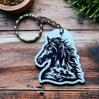 Horse silhouette Art Design Keyring / Bag Tag - Standard or Personalised - Laser Design Creations