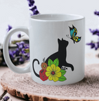 Colourful 'Cat with Butterfly' Design Mug - Laser Design Creations