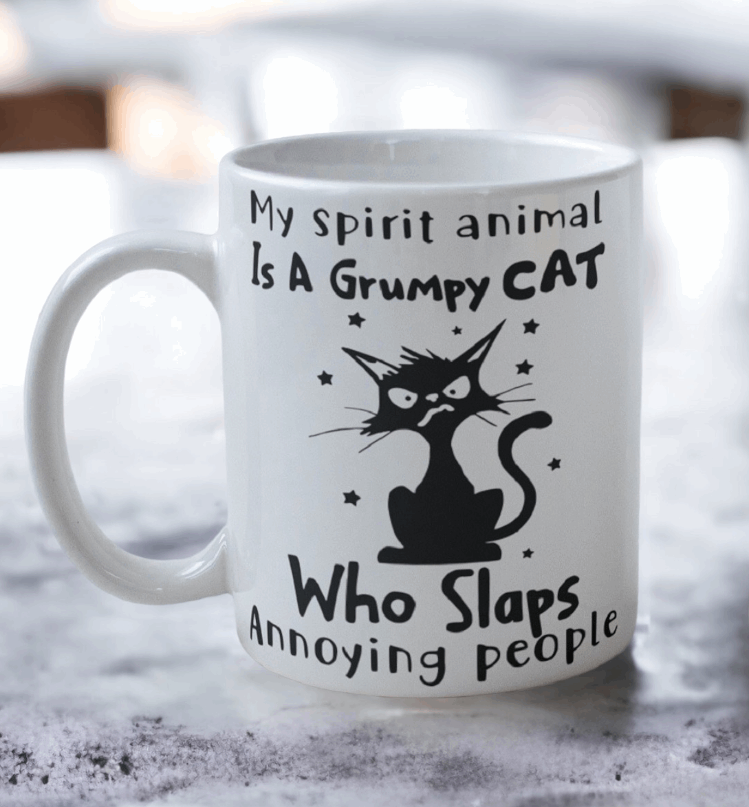 'Spirit Animal is a Grumpy Cat' Design Mug - Laser Design Creations