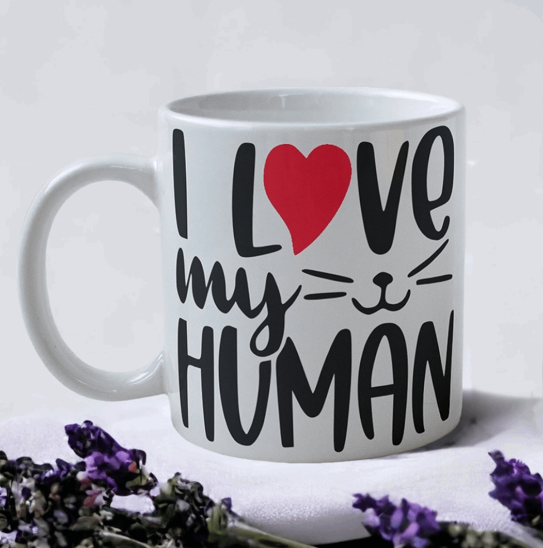 'I Love My Human' Cat Design Mug - Laser Design Creations