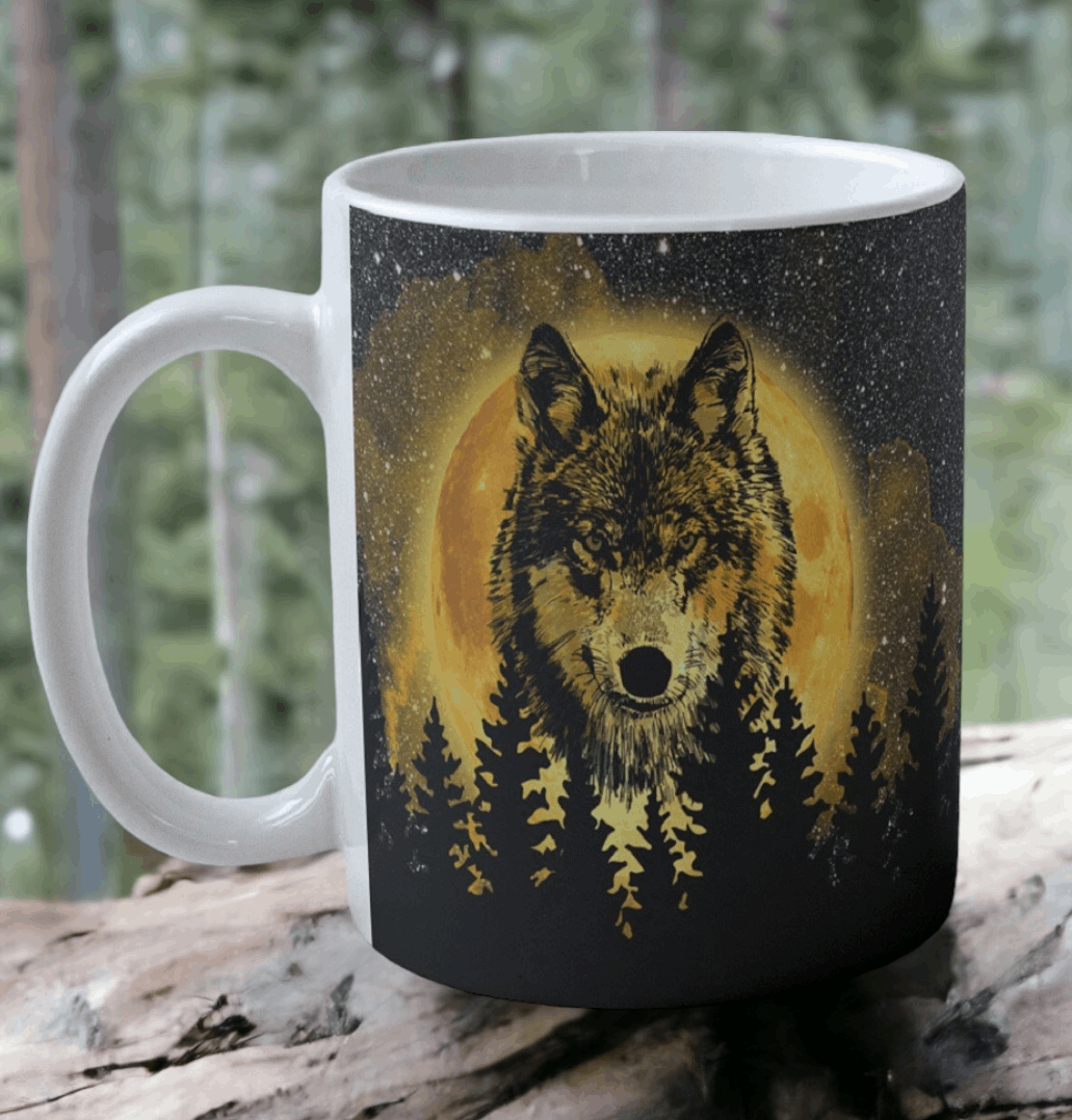 'Full Moon Wolf' Art Design Mug - Laser Design Creations