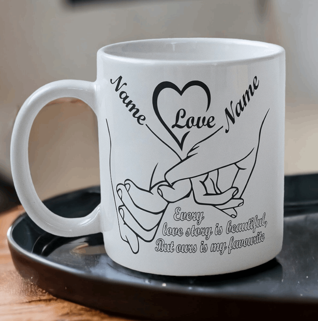 Personalised 'Holding Hands Love Story' Design Mug - Laser Design Creations