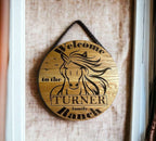 Personalised Family Name Horse Theme Hanging Sign - Wood Engraved - Laser Design Creations