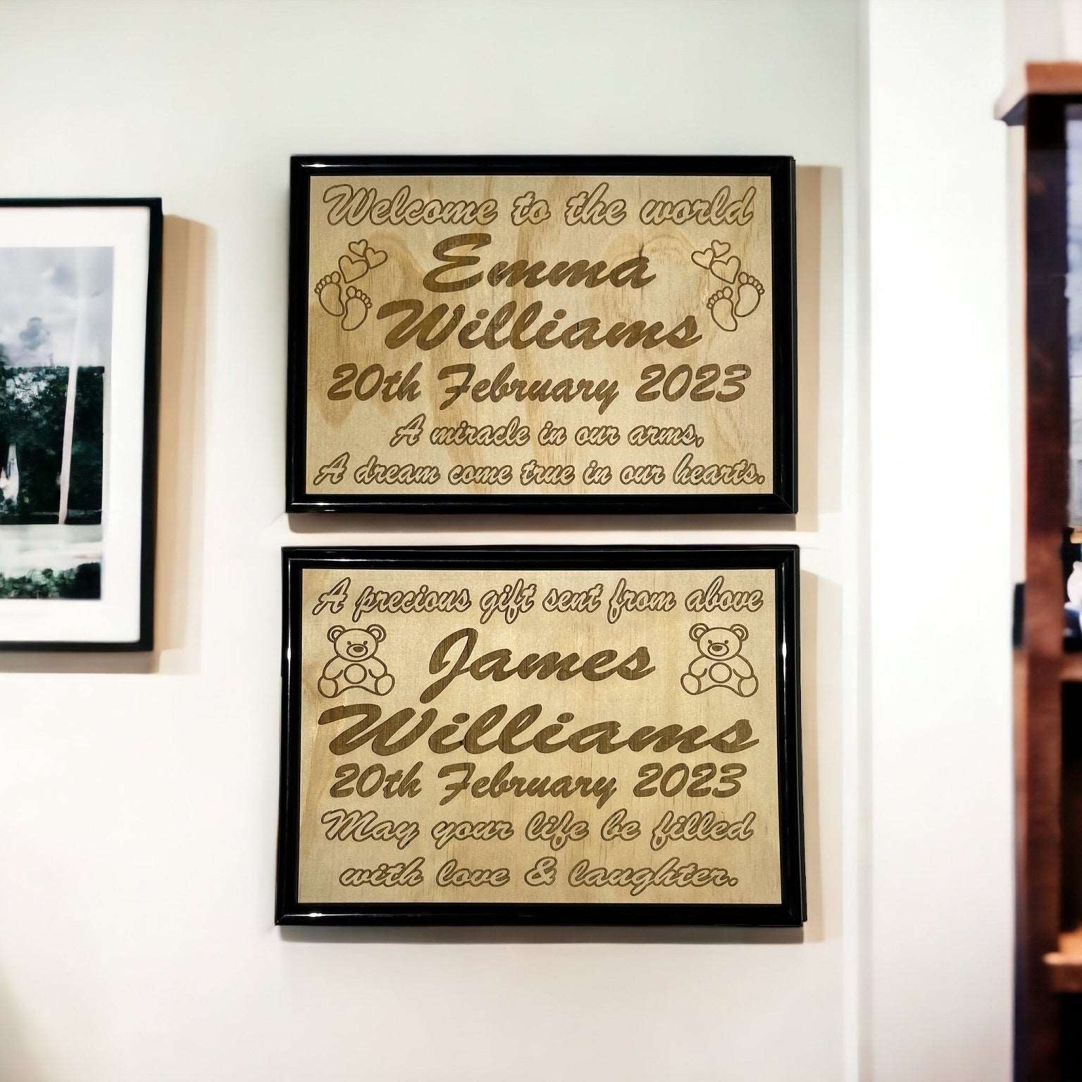 Personalised Baby Announcement Wood Engraved Design - Laser Design Creations