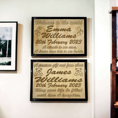 Personalised Baby Announcement Wood Engraved Design - Laser Design Creations