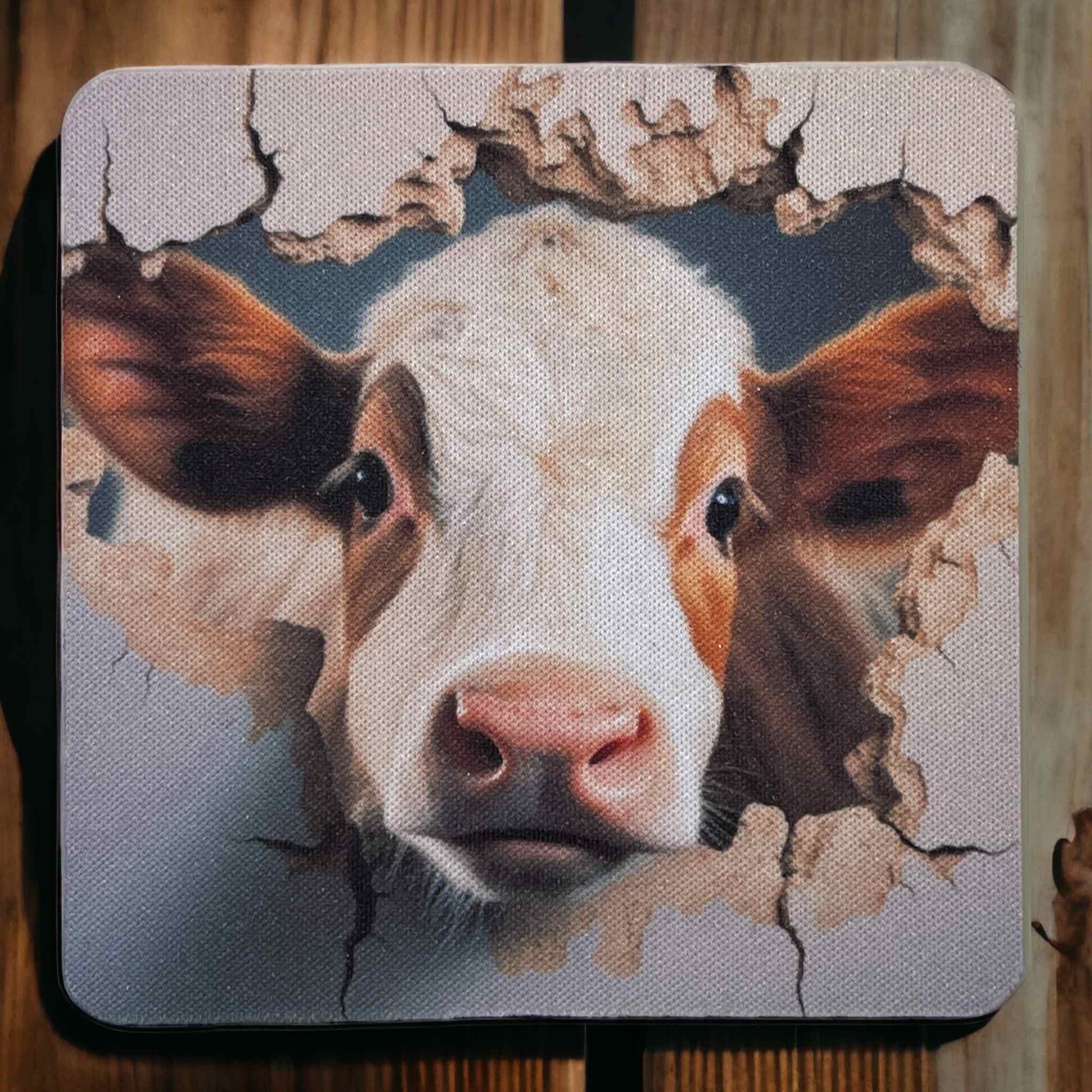 Adorable Peeking Cow - Pack of 4 Neoprene Coasters - Laser Design Creations