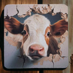 Adorable Peeking Cow - Pack of 4 Neoprene Coasters - Laser Design Creations
