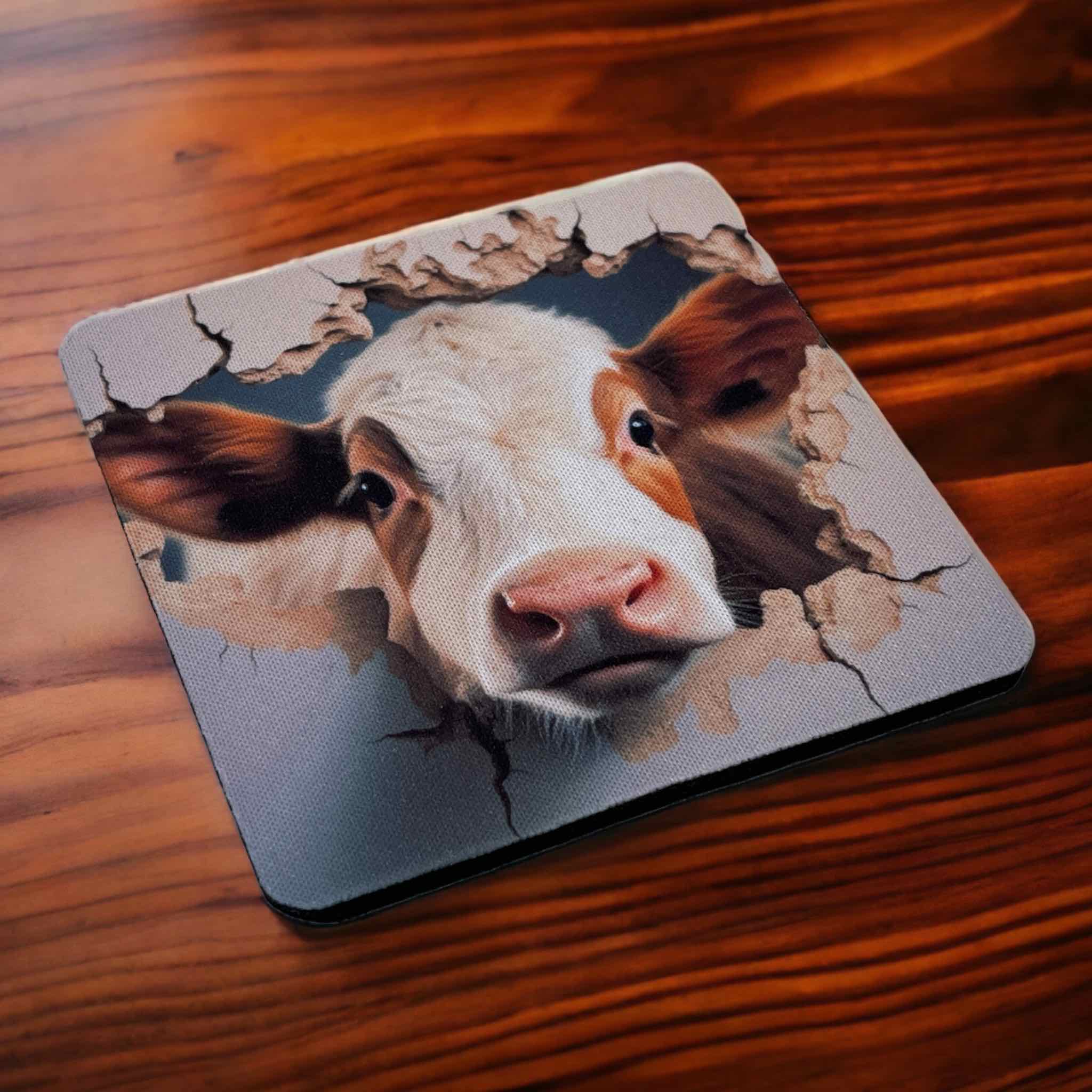 Adorable Peeking Cow - Pack of 4 Neoprene Coasters - Laser Design Creations