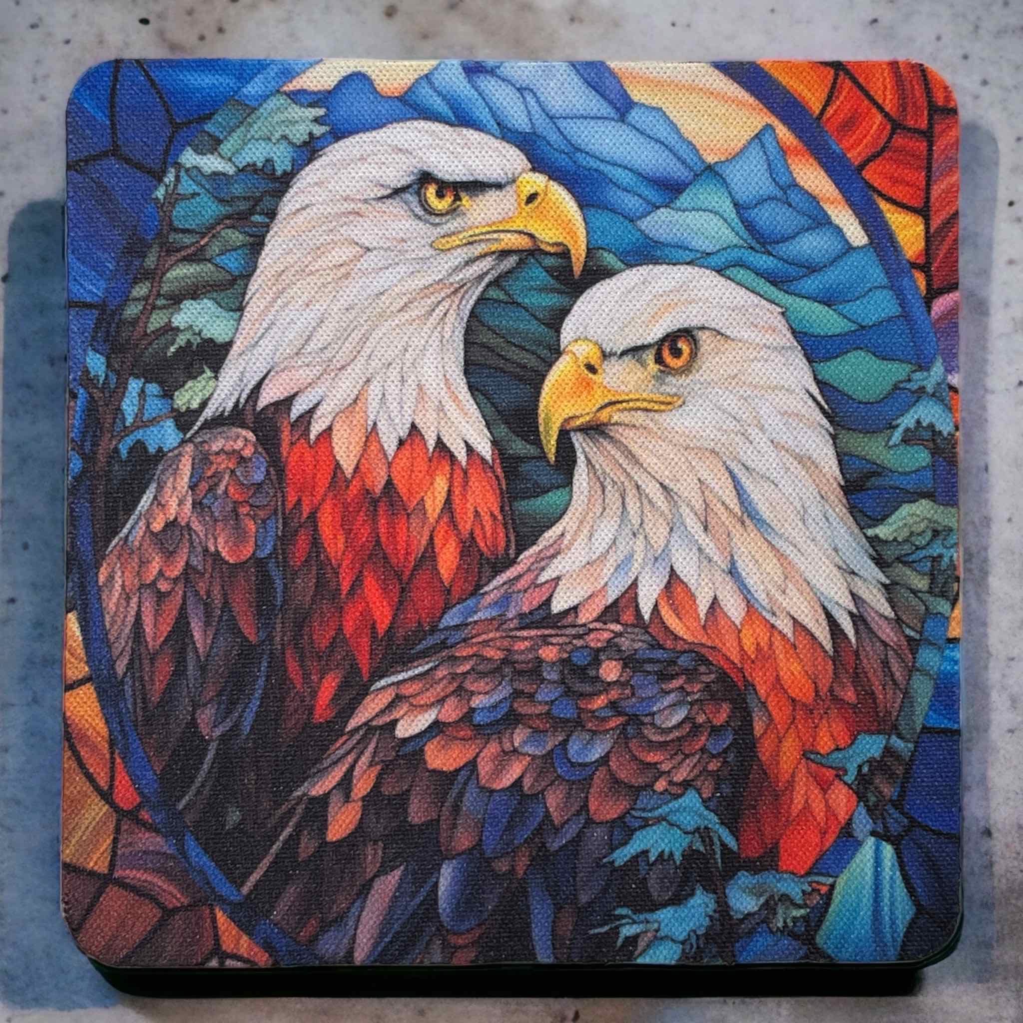 Majestic Eagle Stained Glass Style - Pack of 4 Neoprene Coasters - Laser Design Creations