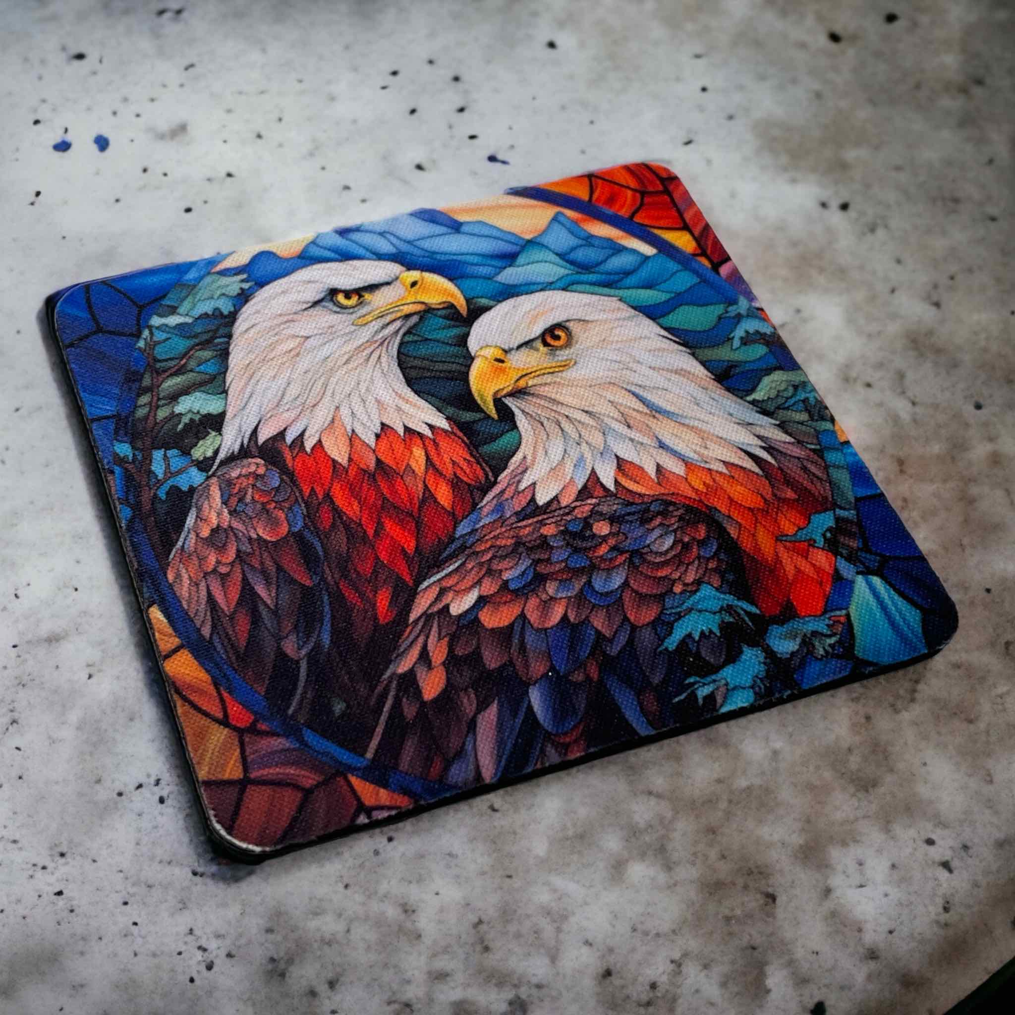 Majestic Eagle Stained Glass Style - Pack of 4 Neoprene Coasters - Laser Design Creations