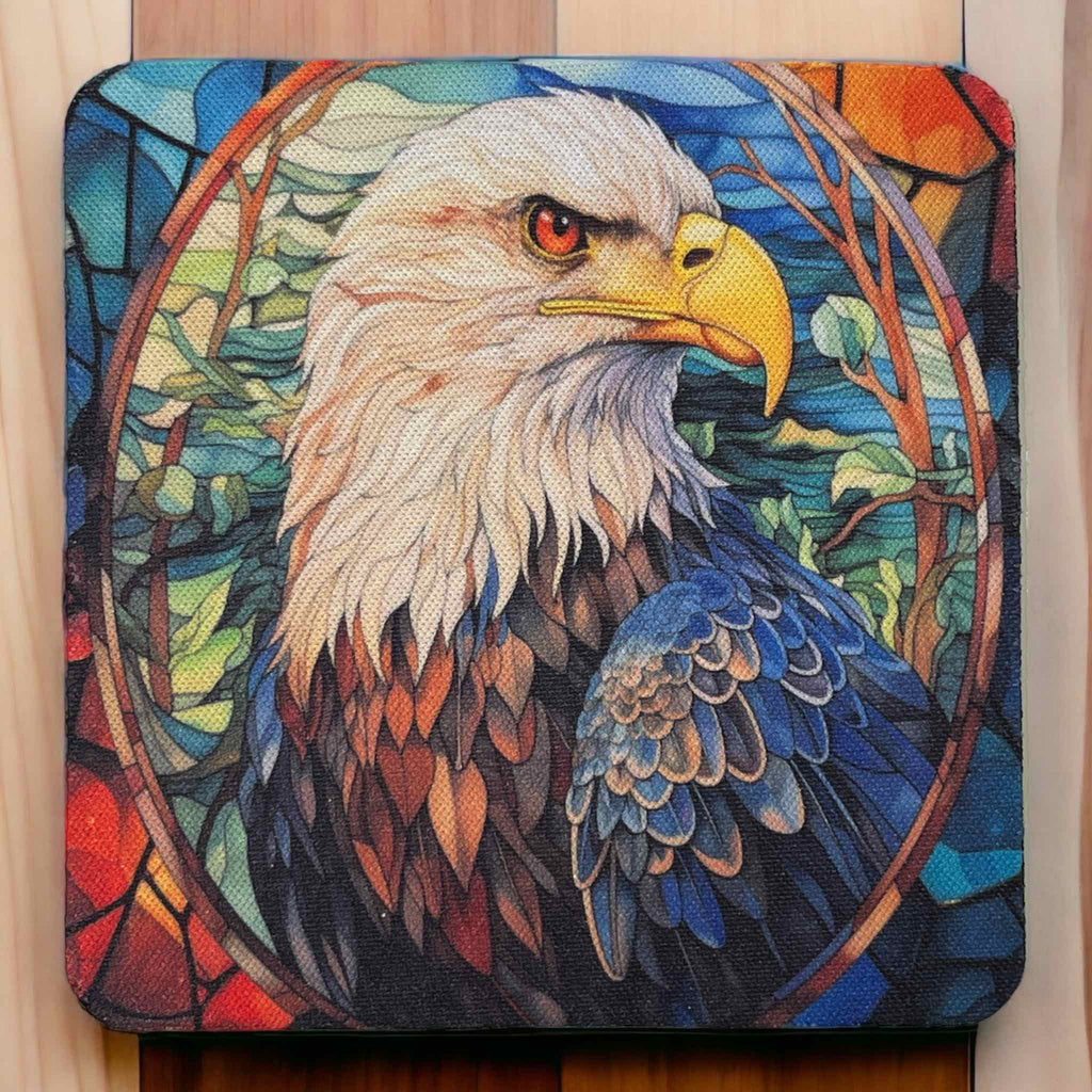 Majestic Eagle Stained Glass Style - Pack of 4 Neoprene Coasters - Laser Design Creations