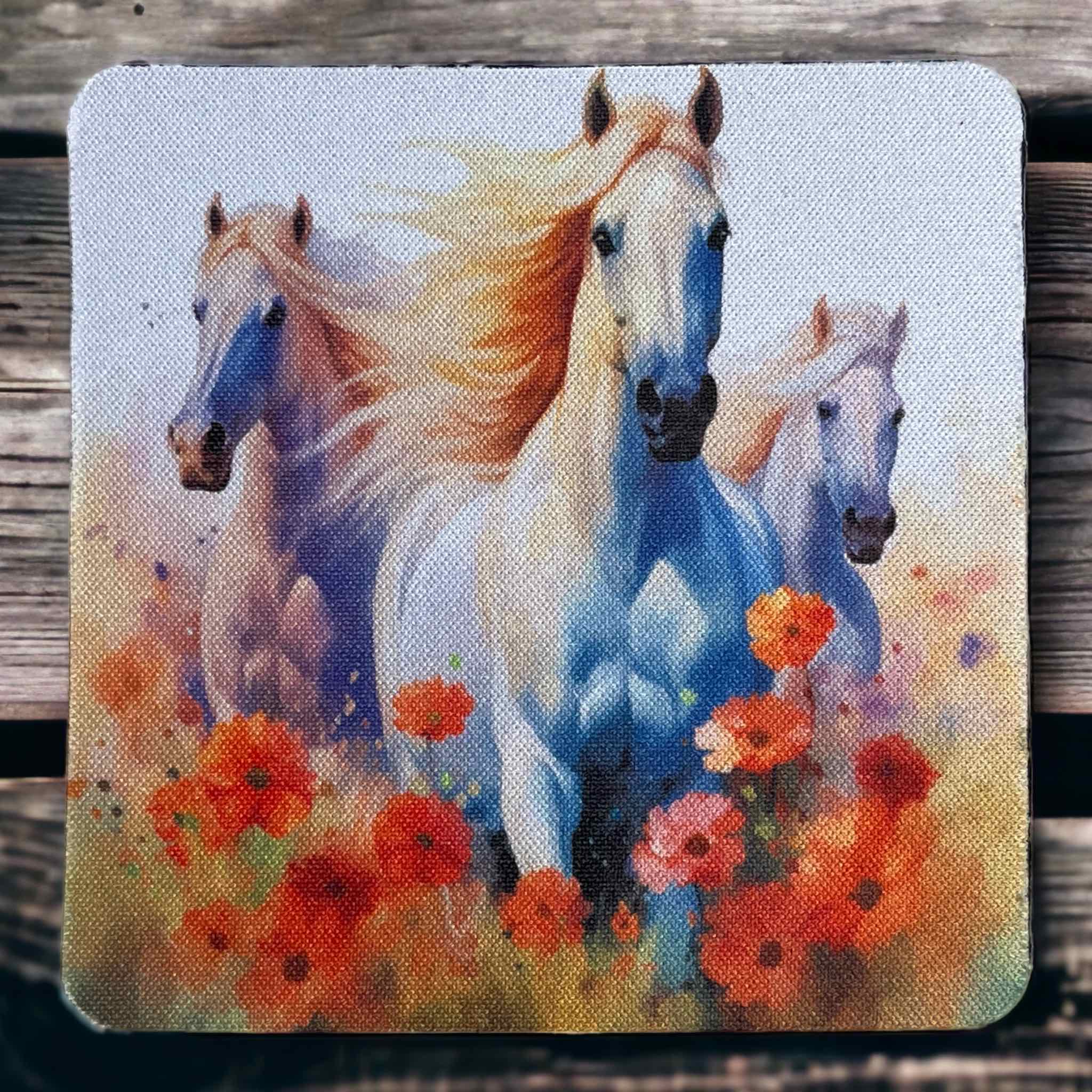 Colourful 'White Horses' Design - Neoprene Coaster - Laser Design Creations