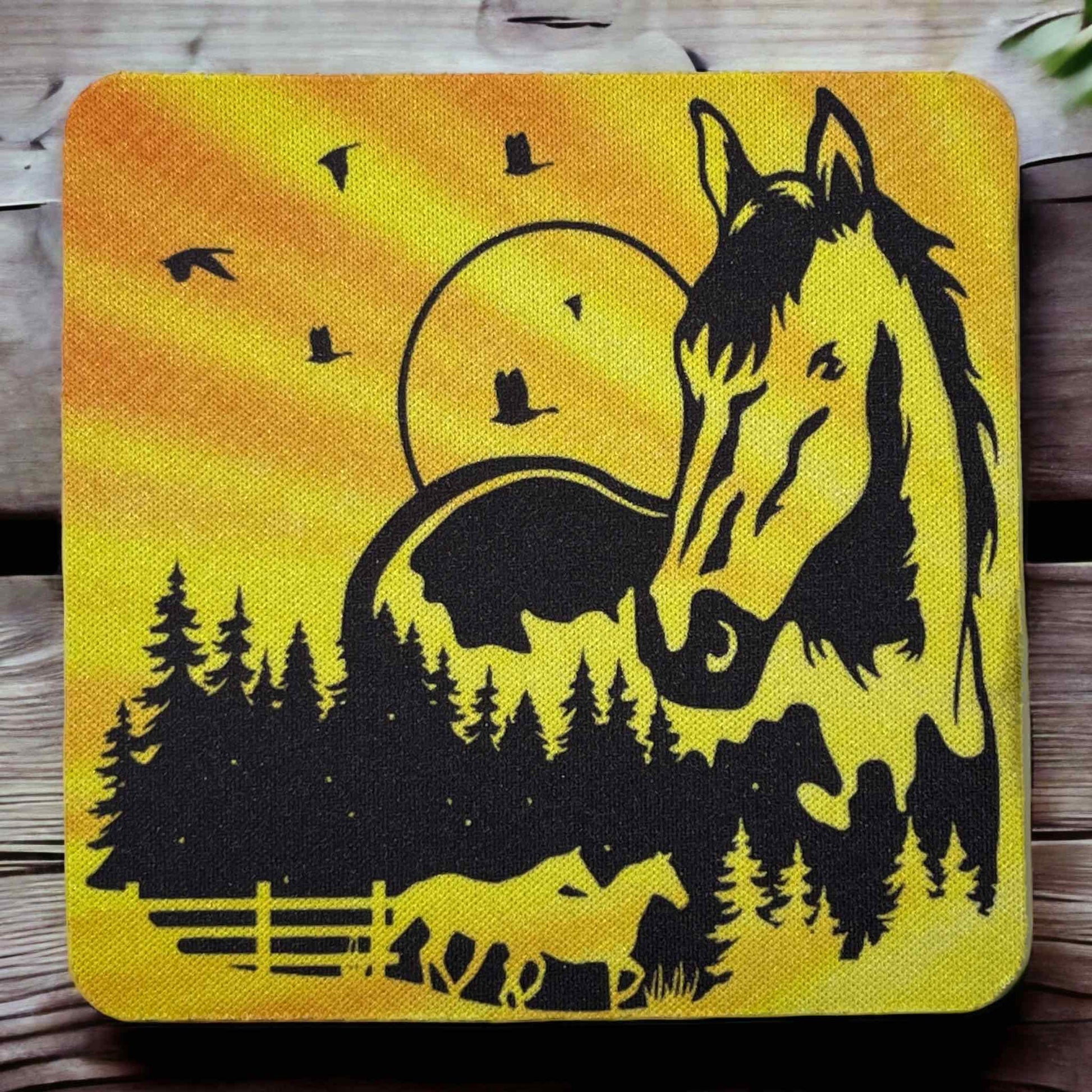 'Horse Sunrise' Art Design - Neoprene Coaster - Laser Design Creations