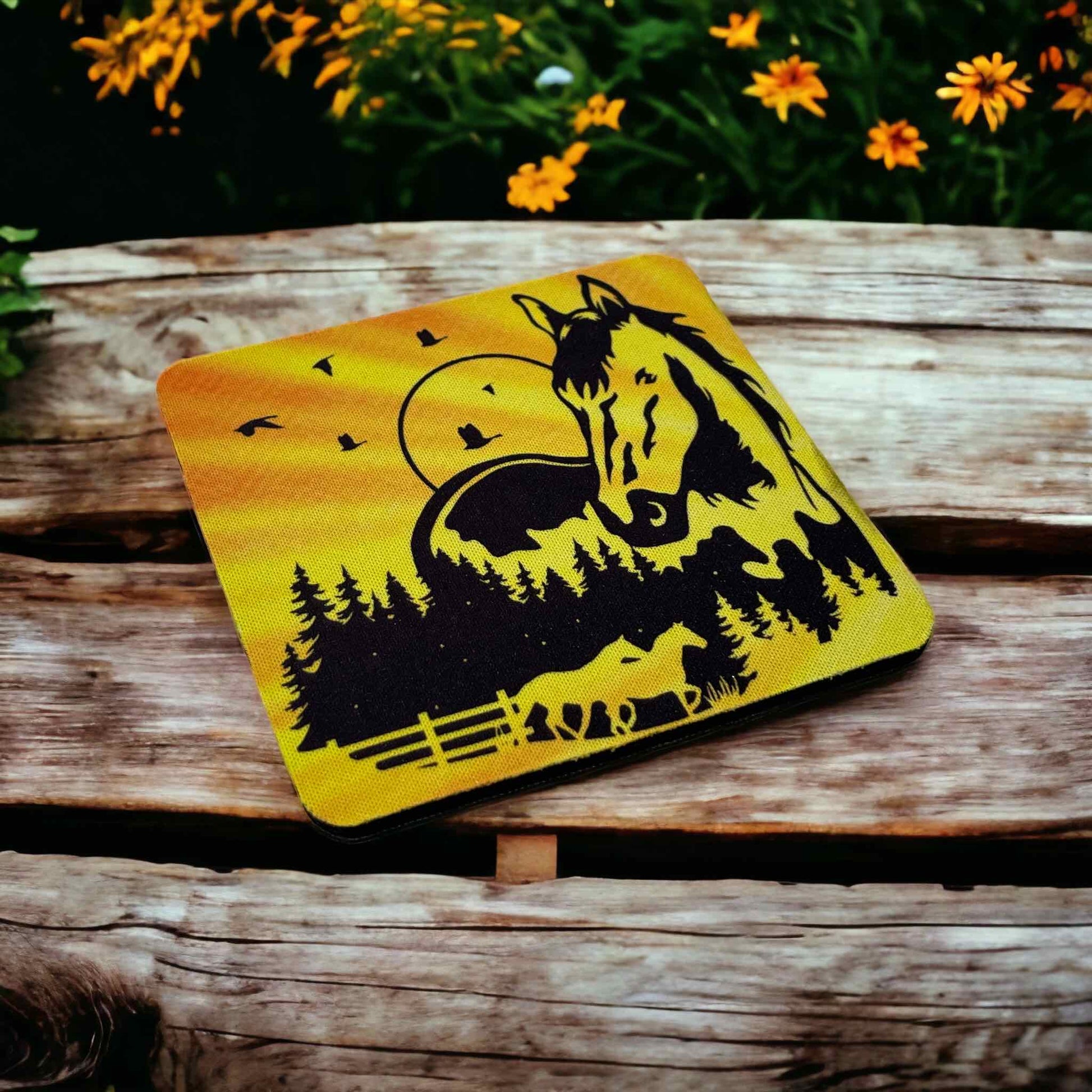 'Horse Sunrise' Art Design - Neoprene Coaster - Laser Design Creations