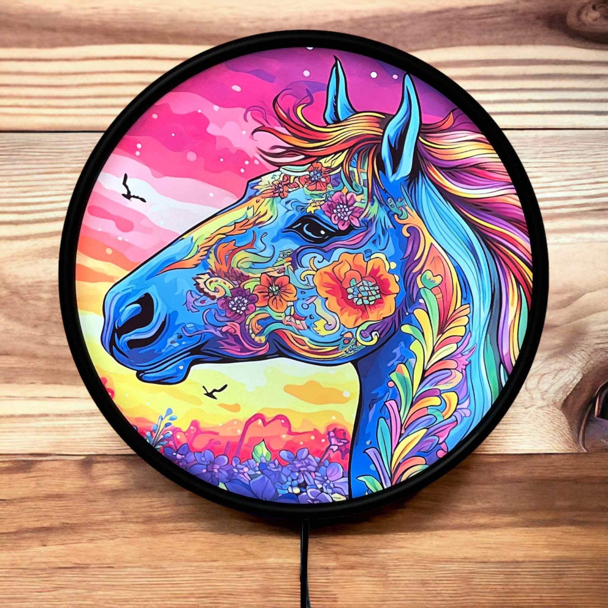 Colourful Boho Horse - Vibrant Illuminations: LED Light Box - Laser Design Creations