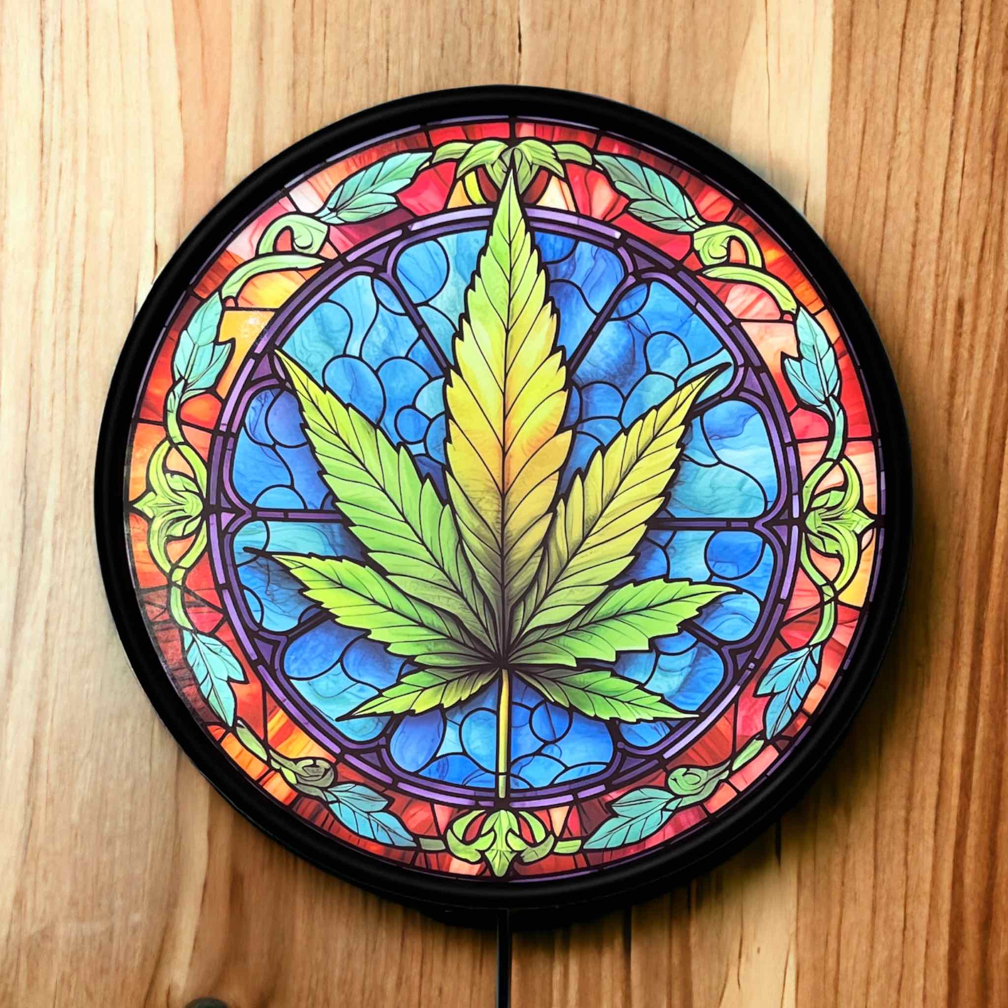 Weed Leaf Art Style - Vibrant Illuminations: LED Light Box - Laser Design Creations