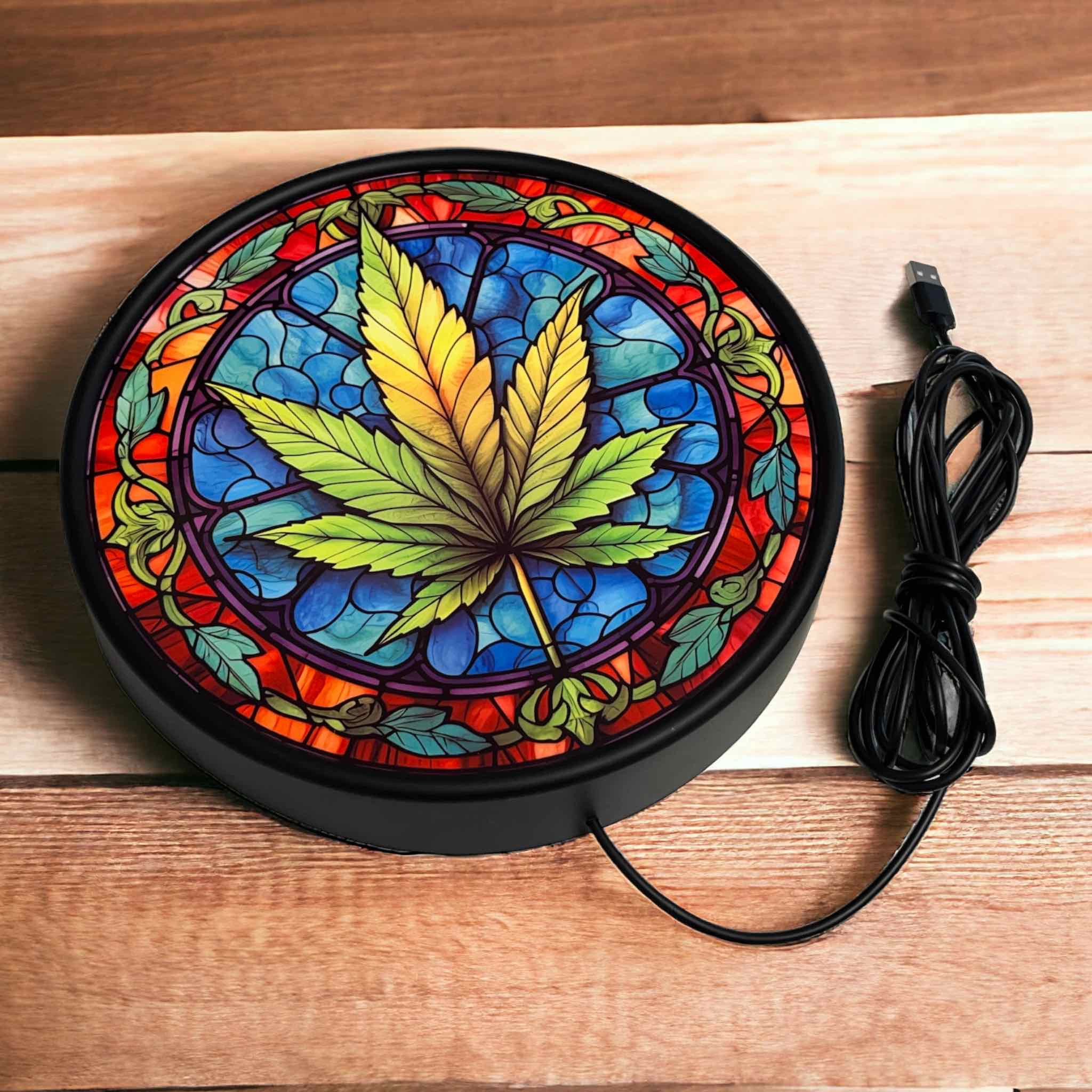 Weed Leaf Art Style - Vibrant Illuminations: LED Light Box - Laser Design Creations