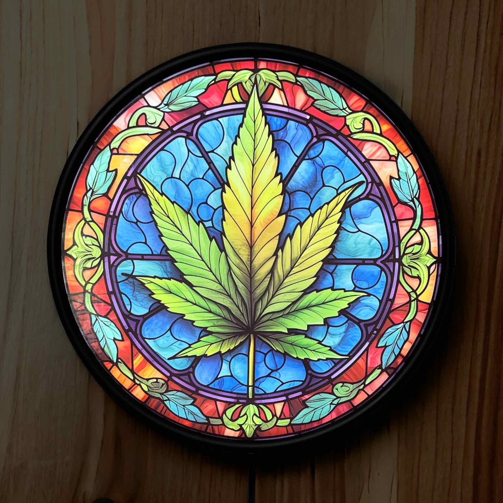 Weed Leaf Art Style - Vibrant Illuminations: LED Light Box - Laser Design Creations