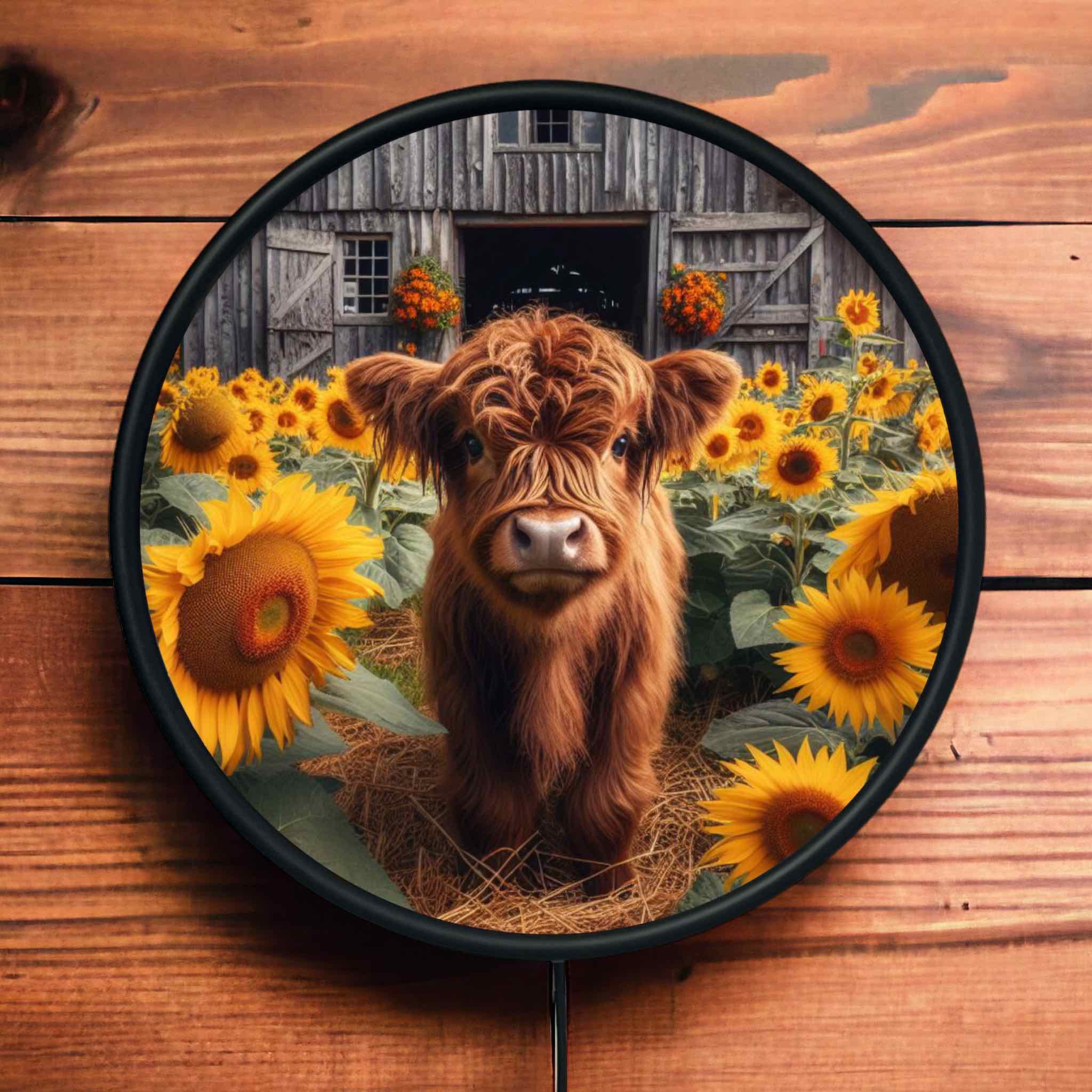Sunflower Highland Calf - Vibrant Illuminations: LED Light Sign - Laser Design Creations