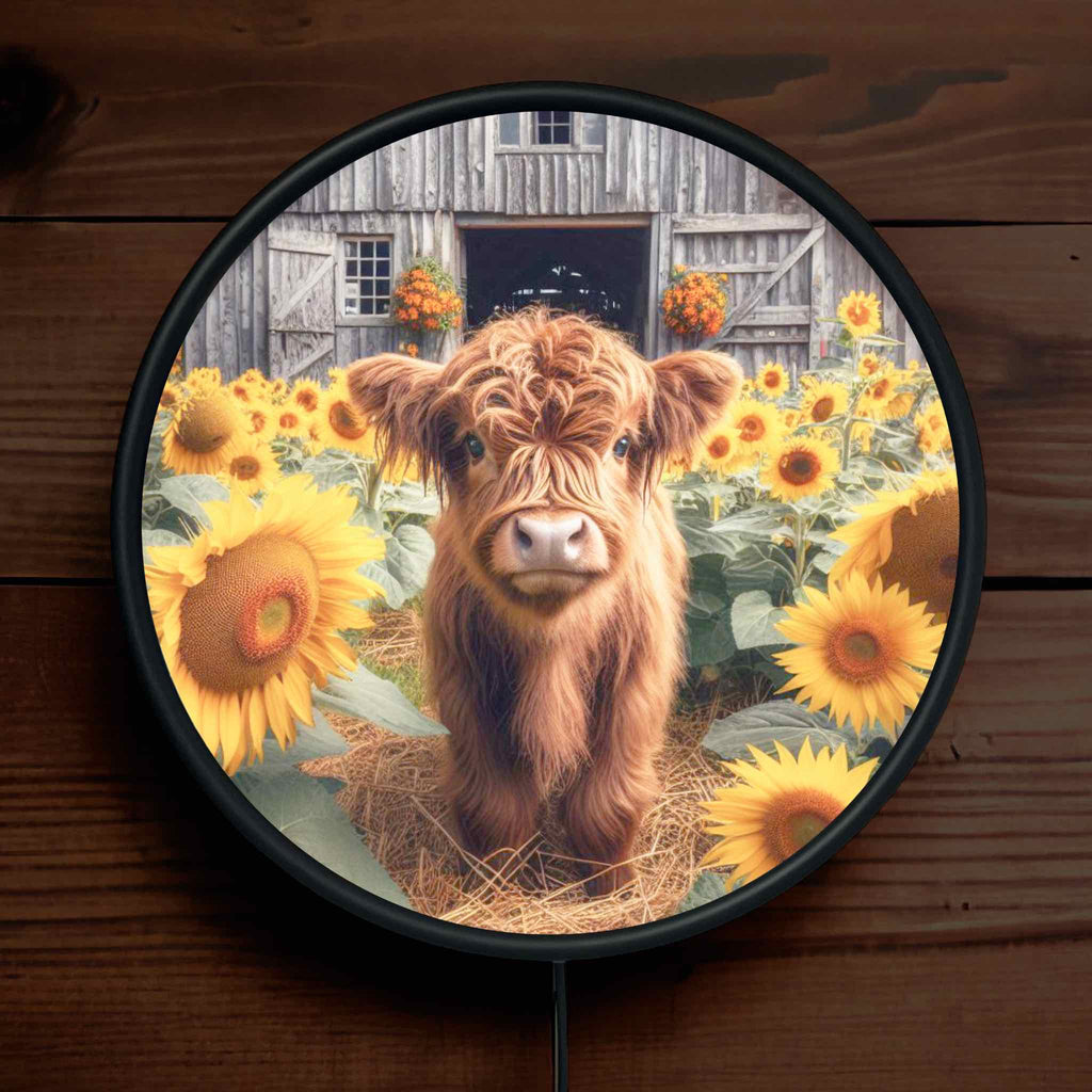 Sunflower Highland Calf - Vibrant Illuminations: LED Light Sign - Laser Design Creations