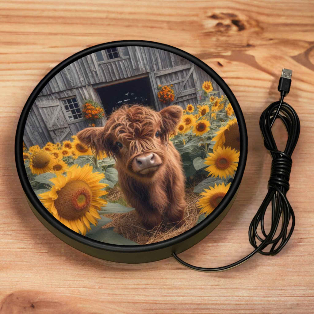 Sunflower Highland Calf - Vibrant Illuminations: LED Light Sign - Laser Design Creations