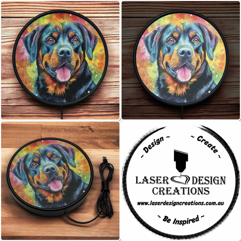 Colourful Art Style Rottweiler (Rottie) - Vibrant Illuminations: LED Light Sign - Laser Design Creations