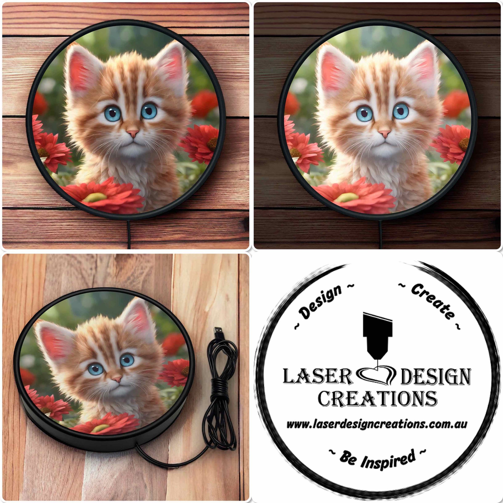 Blue Eyed Kitten - Vibrant Illuminations: LED Light Sign - Laser Design Creations
