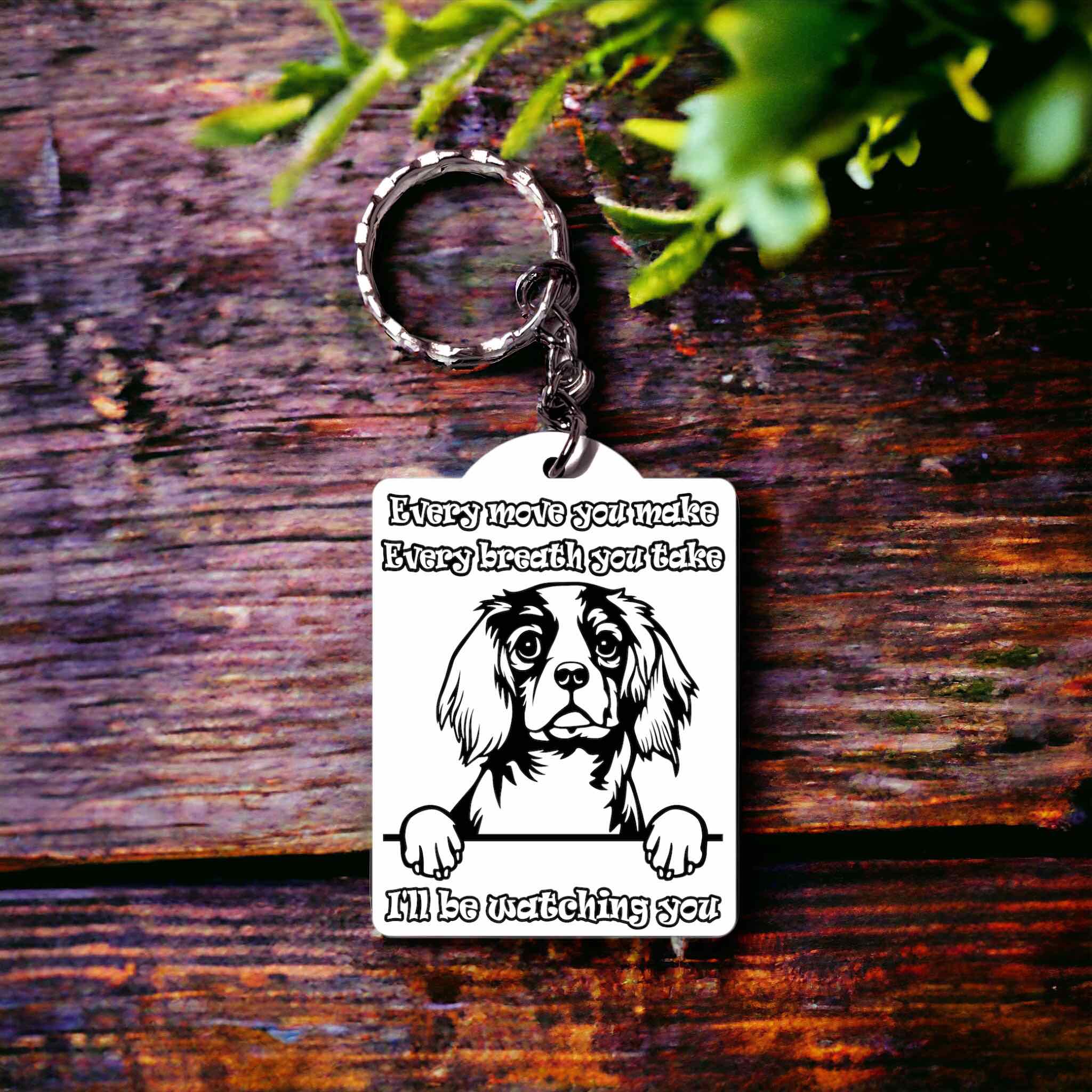 'Cavalier King Charles Spaniel' Dog Design Keyring - Laser Design Creations
