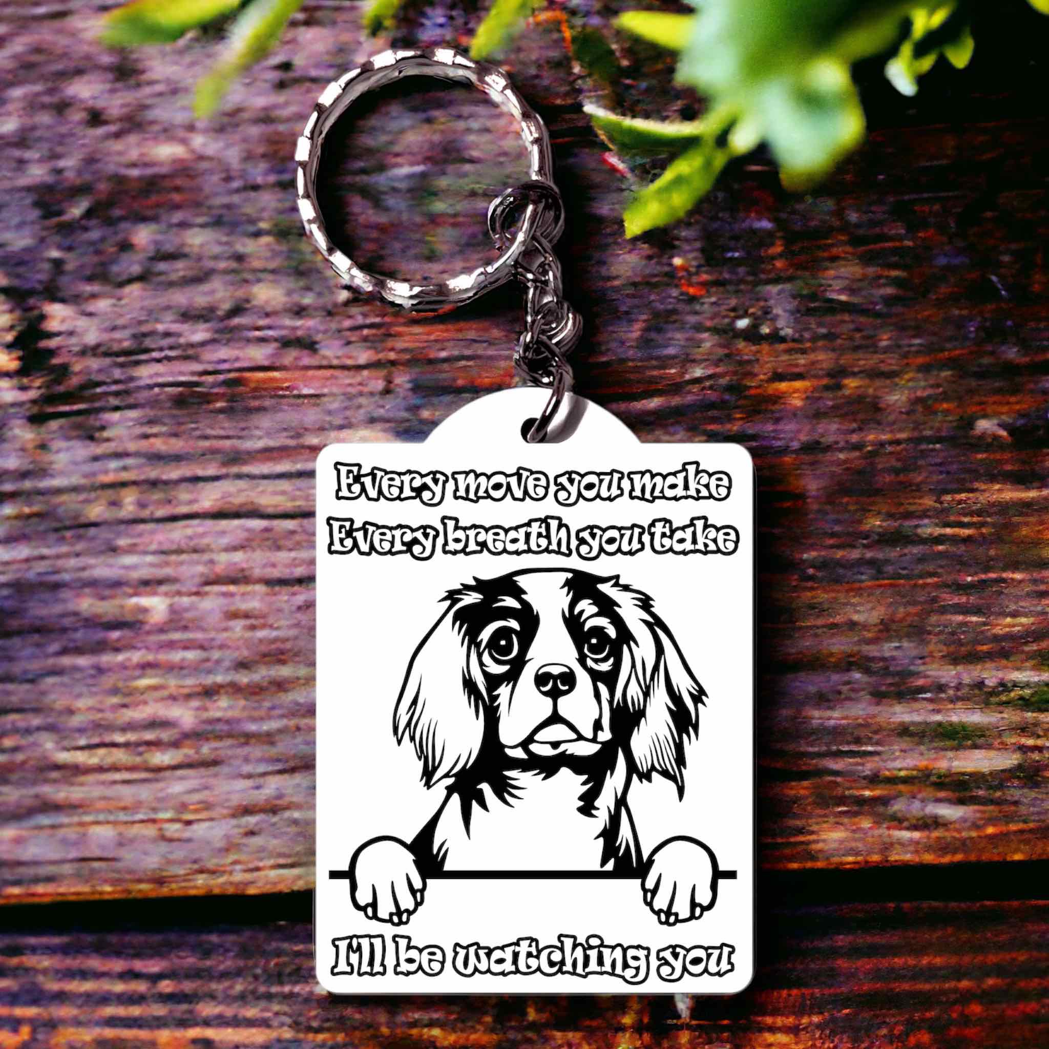 'Cavalier King Charles Spaniel' Dog Design Keyring - Laser Design Creations