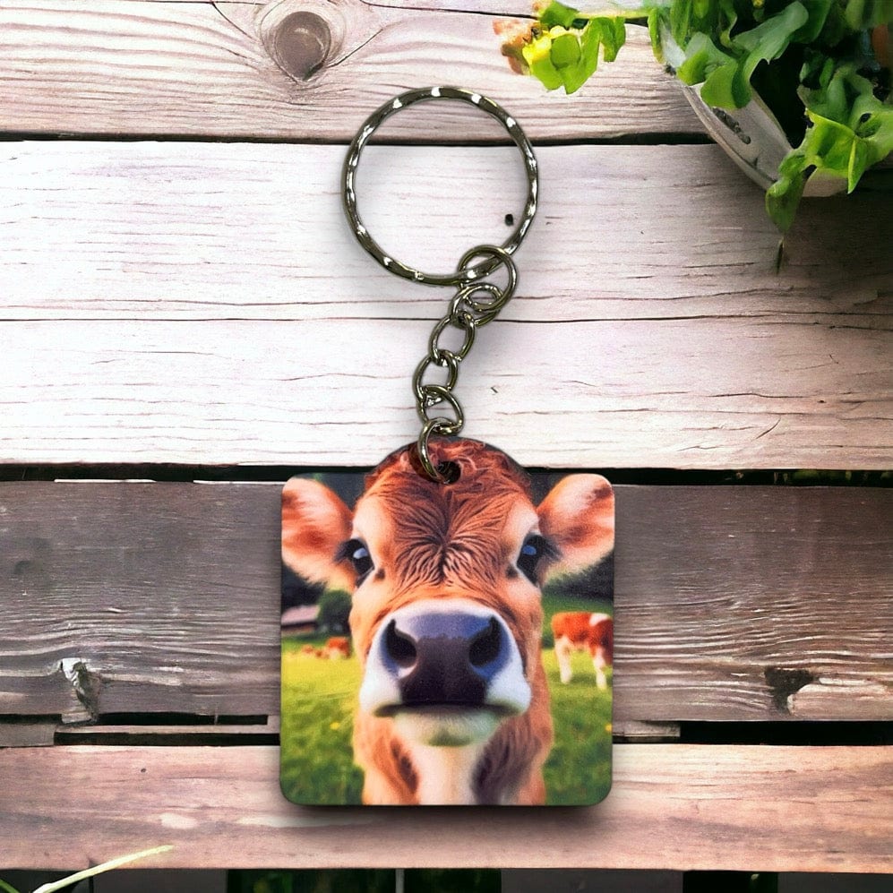 'Adorable Posing Calf / Cow' Design Keyring / Bag Tag - Laser Design Creations