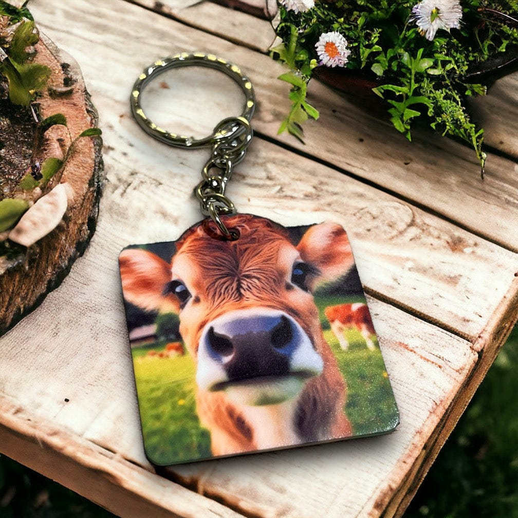 'Adorable Posing Calf / Cow' Design Keyring / Bag Tag - Laser Design Creations