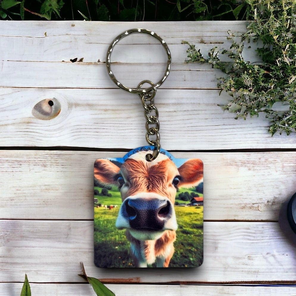 'Adorable Posing Calf / Cow' Design Keyring / Bag Tag - Laser Design Creations