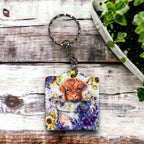 'Highland Calf in Bucket' Design Keyring / Bag Tag - Laser Design Creations